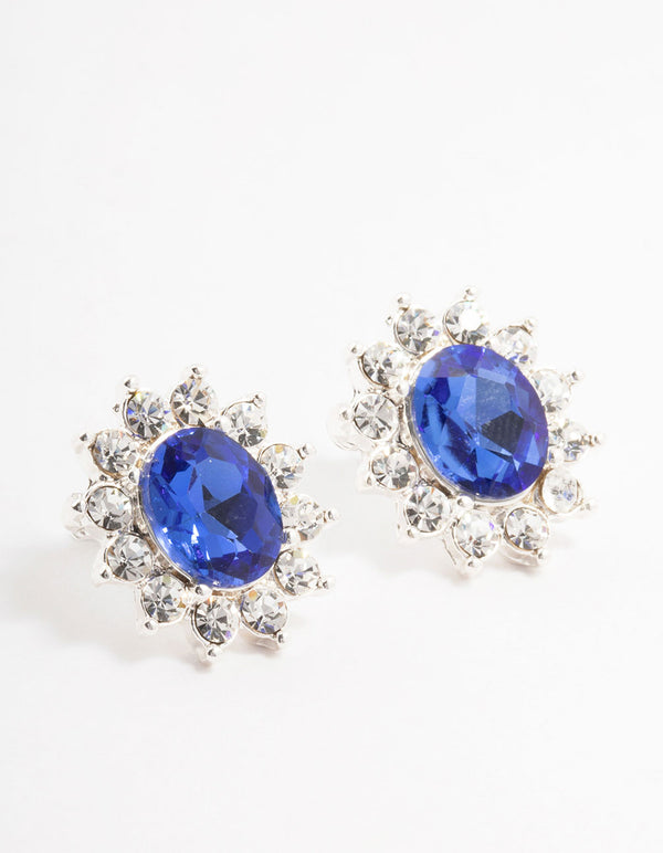 Blue Bohemia Czech Crystal Flower Halo Stud Earrings