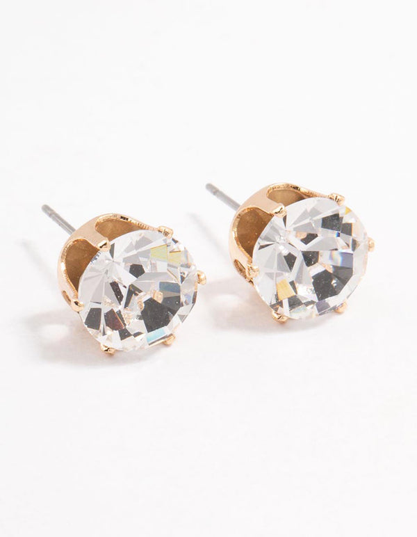 Bohemia Czech Crystal Gold Stud Earrings 10 MM