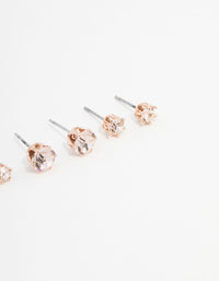 Rose Gold Hexagon Bohemia Czech Crystal Stud Earrings 3-Pack - link has visual effect only