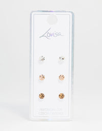 Silver Circular Bohemia Czech Crystal Stud Earrings 3-Pack - link has visual effect only