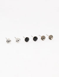 Silver & Black Circular Bohemia Czech Crystal Stud Earrings 3-Pack - link has visual effect only