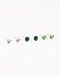 Green Circular Bohemia Czech Crystal Stud Earrings 3-Pack - link has visual effect only