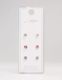 Circular Pink & Purple Bohemia Czech Crystal Stud Earrings 3-Pack - link has visual effect only