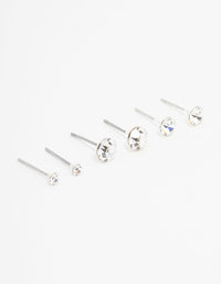 Silver Circular Bohemia Czech Crystal Stud Earrings 3-Pack - link has visual effect only