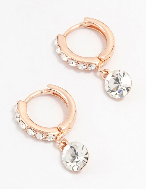 Rose Gold Bohemia  Czech Crystal Drop Huggie Earrings