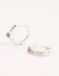 Silver Circular Purple Bohemia Czech Crystal  & Diamante Huggie Earrings - link has visual effect only