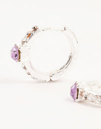 Silver Circular Purple Bohemia Czech Crystal  & Diamante Huggie Earrings - link has visual effect only