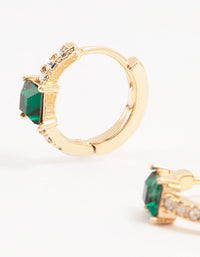 Gold Green Baguette Bohemia Czech Crystal Huggie Earrings - link has visual effect only