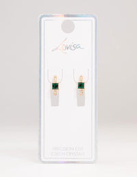 Gold Green Baguette Bohemia Czech Crystal Huggie Earrings - link has visual effect only
