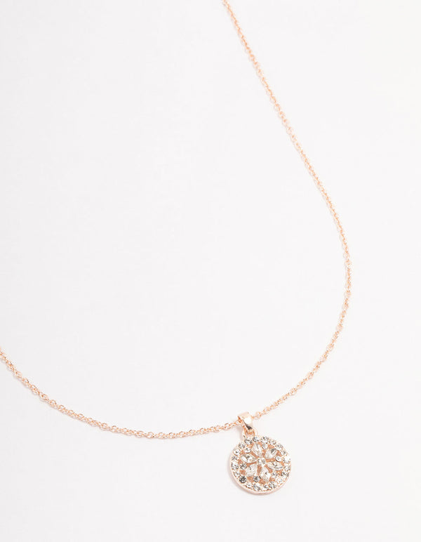 Rose Gold Marquise Bohemia  Czech Crystals  Flower Disc Necklace