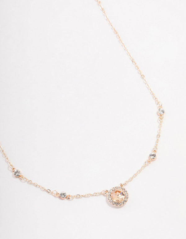 Rose Gold Halo Bohemia  Czech Crystal Necklace