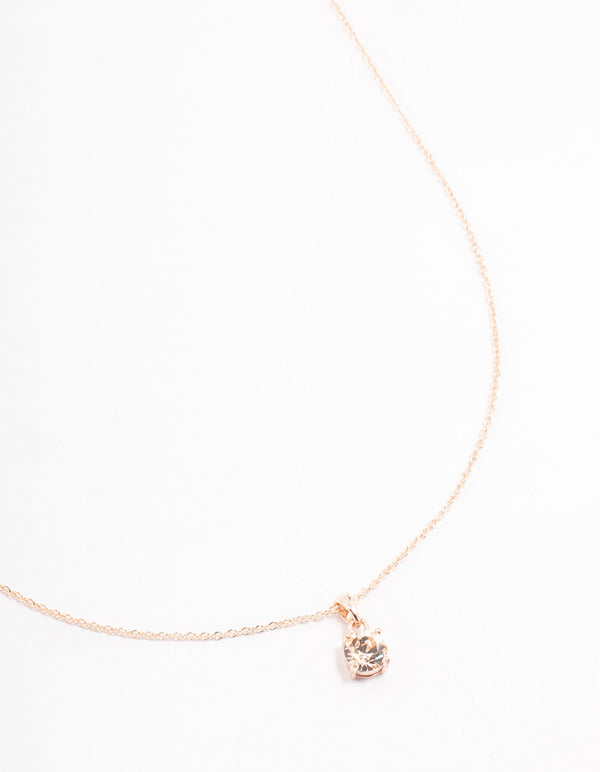 Rose Gold Solitaire Bohemia  Czech Crystal Necklace