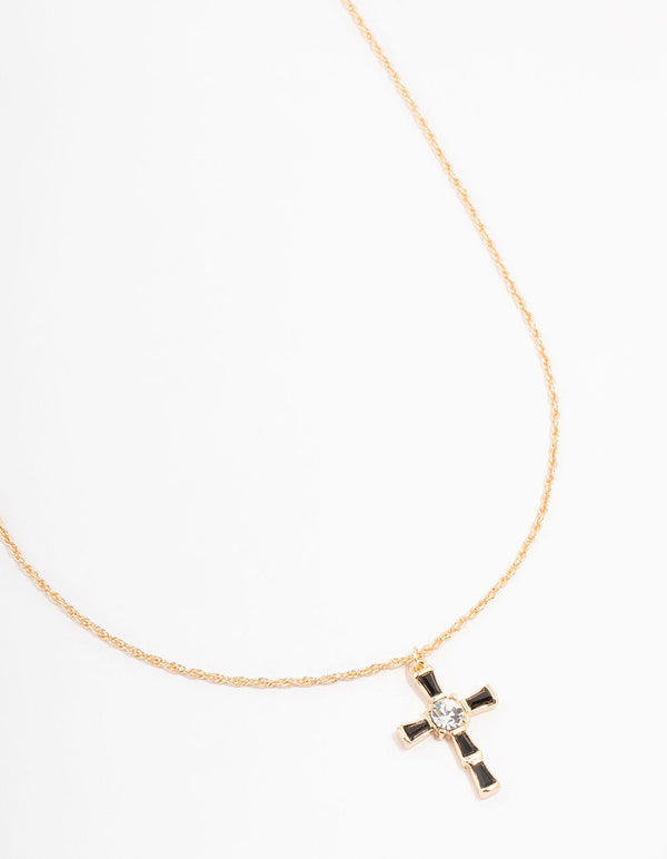 Gold  Baguette  Bohemia Czech Crystal Cross Necklace