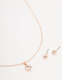 Rose Gold Bezel Bohemia Czech Crystal Necklace & Stud Earrings Set - link has visual effect only