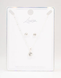 Silver Bezel Bohemia Czech Crystal Necklace & Stud Earring Set - link has visual effect only