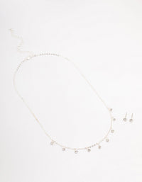 Silver Czech Crystal Droplet Necklace & Earrings Set - link has visual effect only