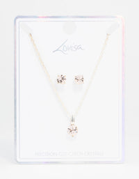 Silver Solitaire Bohemia Czech Crystal Droplet Necklace & Stud Earrings Set - link has visual effect only