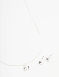 Silver Solitaire Bohemia Czech Crystal Droplet Necklace & Stud Earrings Set - link has visual effect only