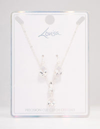 Silver Pear Czech Crystals Drop Necklace & Earring Set - link has visual effect only