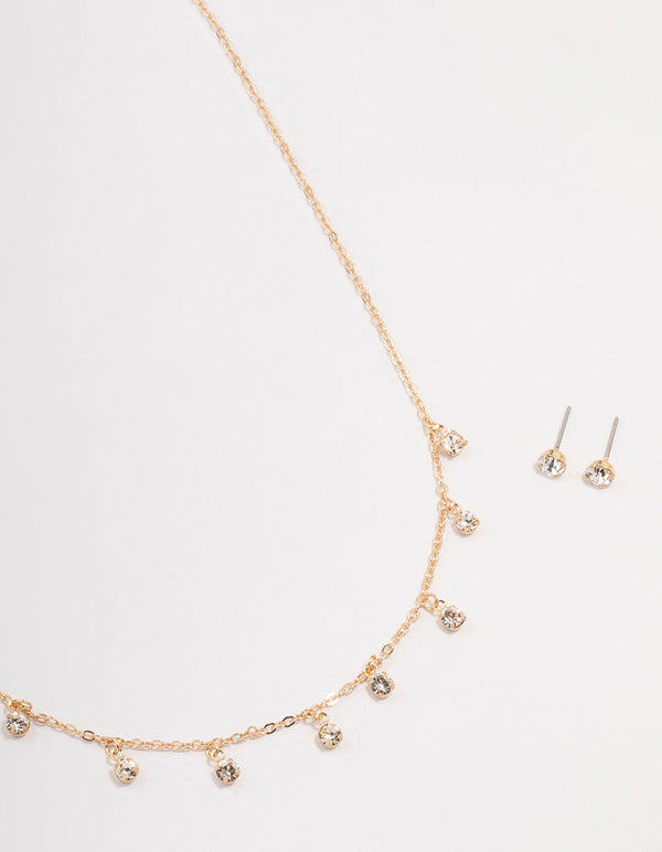 Gold Bohemia Czech Crystal Droplet  Necklace & Earring Set