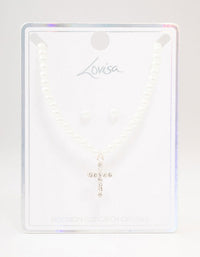 Silver Bohemia Czech Crystal Cross Necklace & Pearl Earrings Set - link has visual effect only