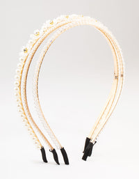 Gold Crystal Pearl Flower Headband 3-Pack - link has visual effect only