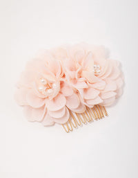 Gold Triple Pink Flower Hair Comb - link has visual effect only