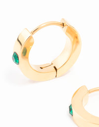 Gold Plated Surgical Steel Round Diamante Classic Huggie Earrings - link has visual effect only