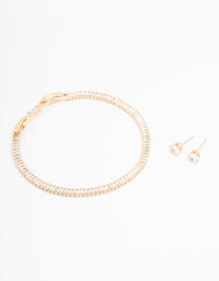 Gold Cubic Zirconia Baguette Tennis Bracelet & Earring Set - link has visual effect only