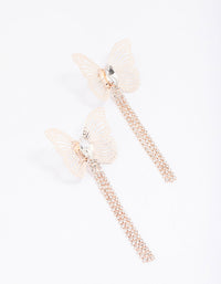 Rose Gold Butterfly Diamante Cupchain Drop Earrings - link has visual effect only