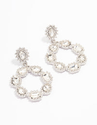 Silver Multi Diamante Circle Drop Earrings - link has visual effect only