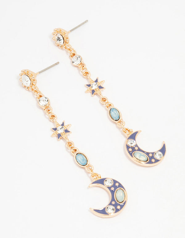 Gold Celestial Charm Drop Earrings