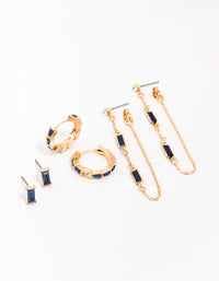 Gold Navy Mix Earring 3-Pack - link has visual effect only