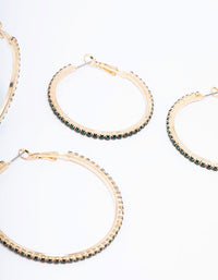 Gold Diamante Mixed Size Hoop Earring 3-Pack - link has visual effect only