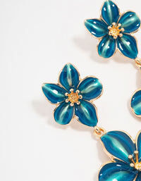 Gold Double Blue Flower Drop Earrings - link has visual effect only