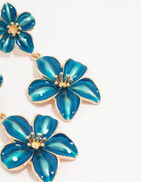 Gold Double Blue Flower Drop Earrings - link has visual effect only