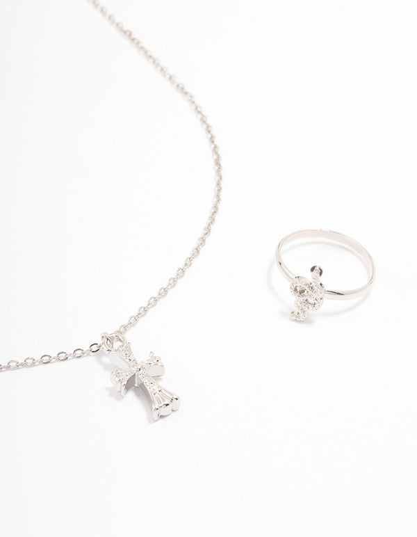 Silver Snake Cross Jewellery Set