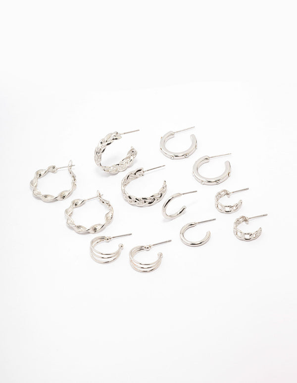 Rhodium Twisted Chain Hoop Earring 6-Pack