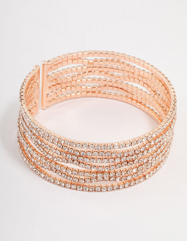 Rose Gold Diamante Wave Wrist Cuff