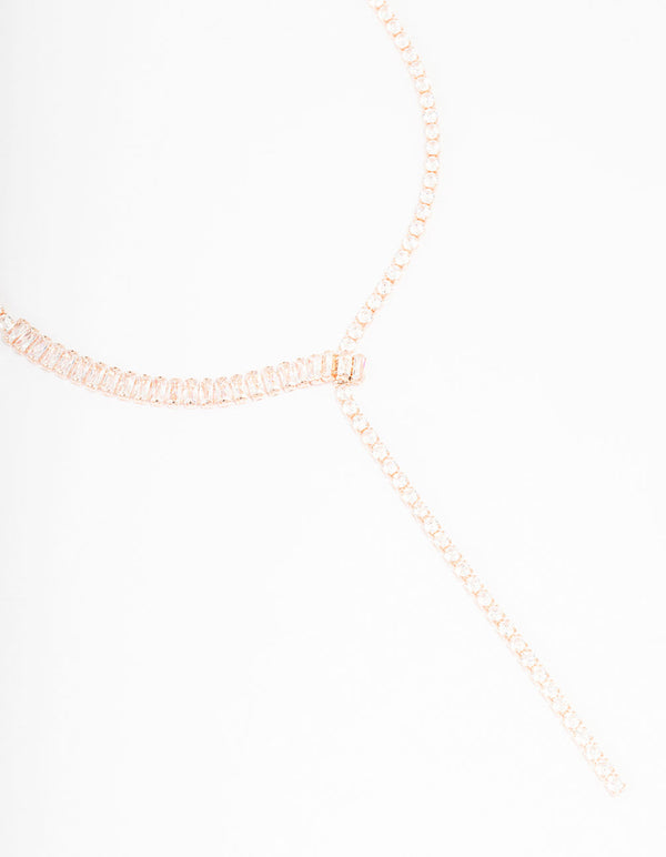 Rose Gold Cubic Zirconia Fine Baguette Lariat Necklace