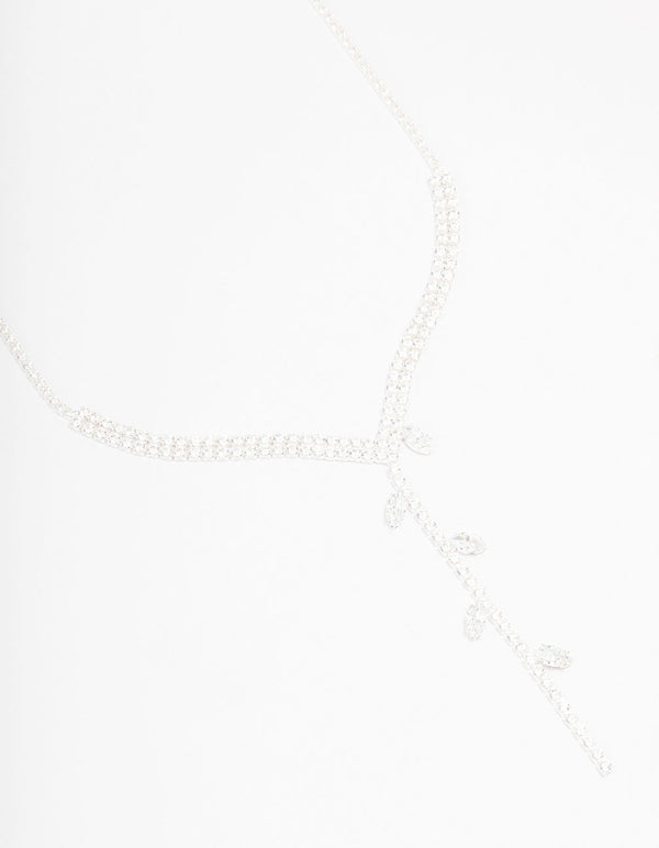 Silver Cubic Zirconia Leaf Trail Y Necklace