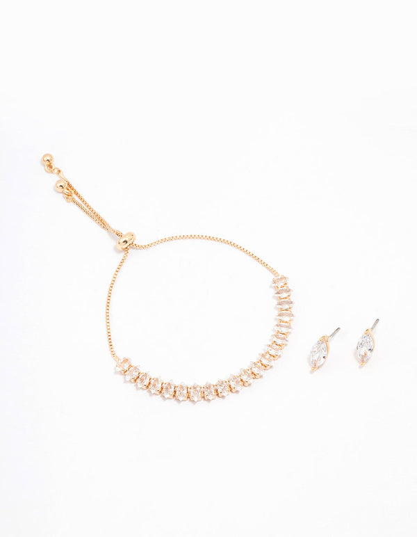 Gold Cubic Zirconia Vine Marquise Tennis Jewellery Set