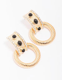 Gold Circular Textured Drop Earrings - link has visual effect only