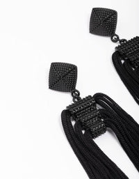 Black Fabric Rope Tassel Drop Earrings - link has visual effect only