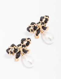 Gold Bow & Pearl Stud Earrings - link has visual effect only