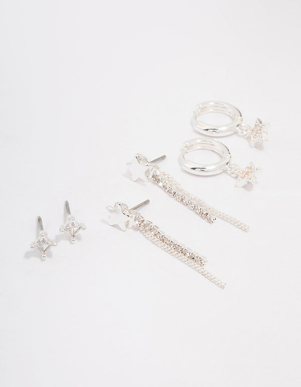 Silver Plated Star Chain Earring 3-Pack