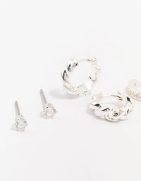 Silver Plated Classic Cubic Zirconia Earring 3-Pack - link has visual effect only