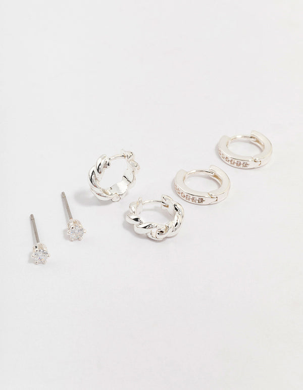 Silver Plated Classic Cubic Zirconia Earring 3-Pack