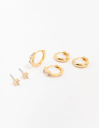 Gold Plated Boho Baguette Earring 3-Pack - link has visual effect only