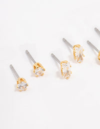 Gold Plated Cubic Zirconia Stud Earring 4-Pack - link has visual effect only